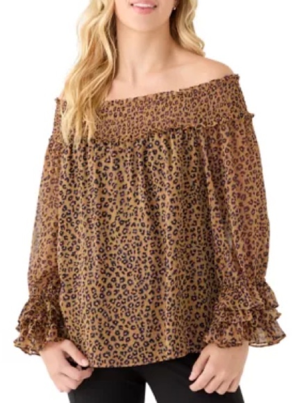 CeCe Brown Leopard Off-Shoulder Blouse